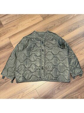Vintage Military Quilted Field Coat Liner Mens XL Grayish Green Nylon